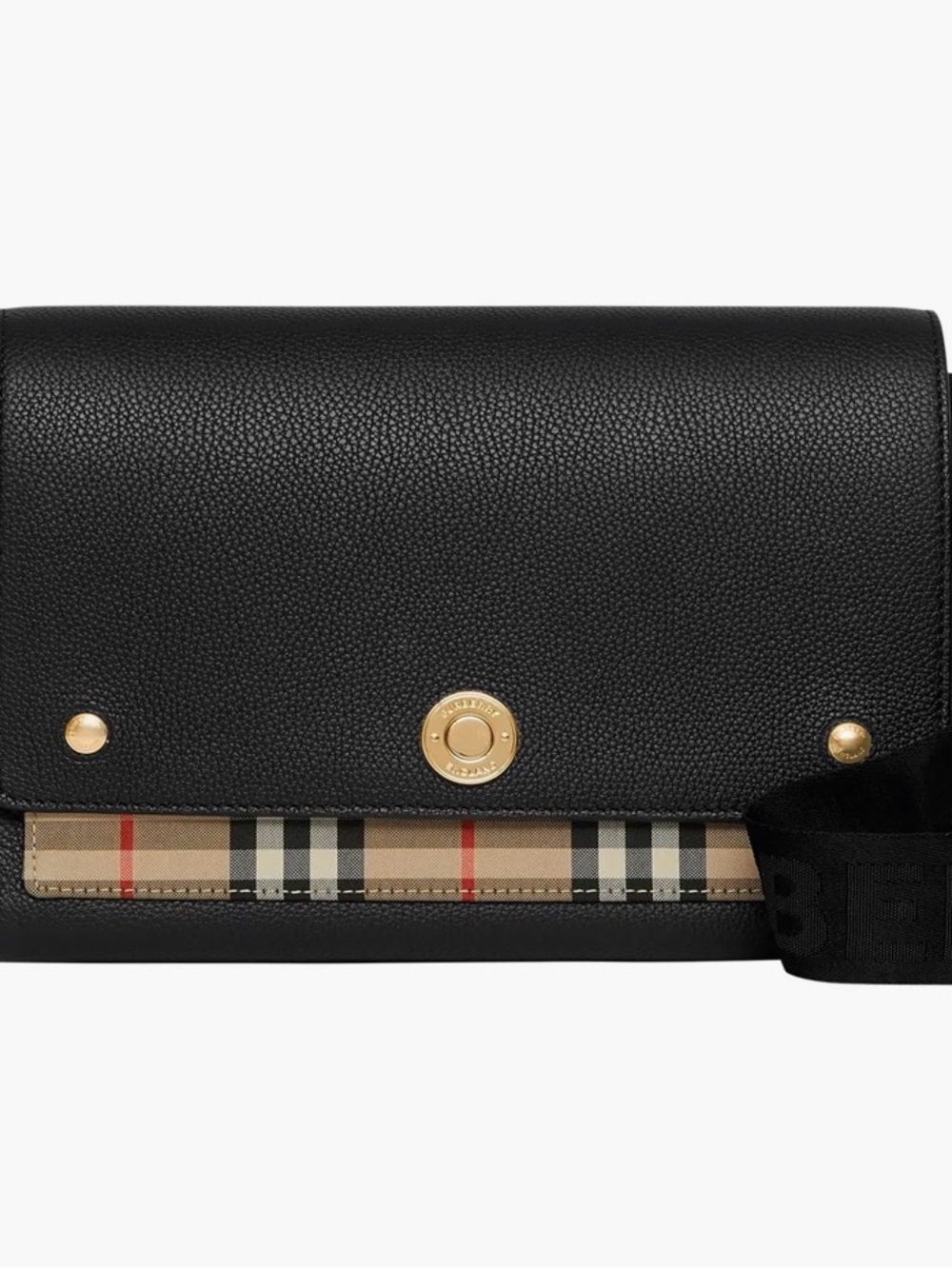 Burberry Note Black Leather Crossbody with Signature Check Trim